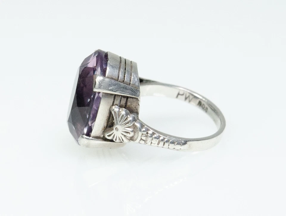 800 Silber - antiker Jugendstil Ring - 10.00 ct Amethyst - Bild 4 von 4