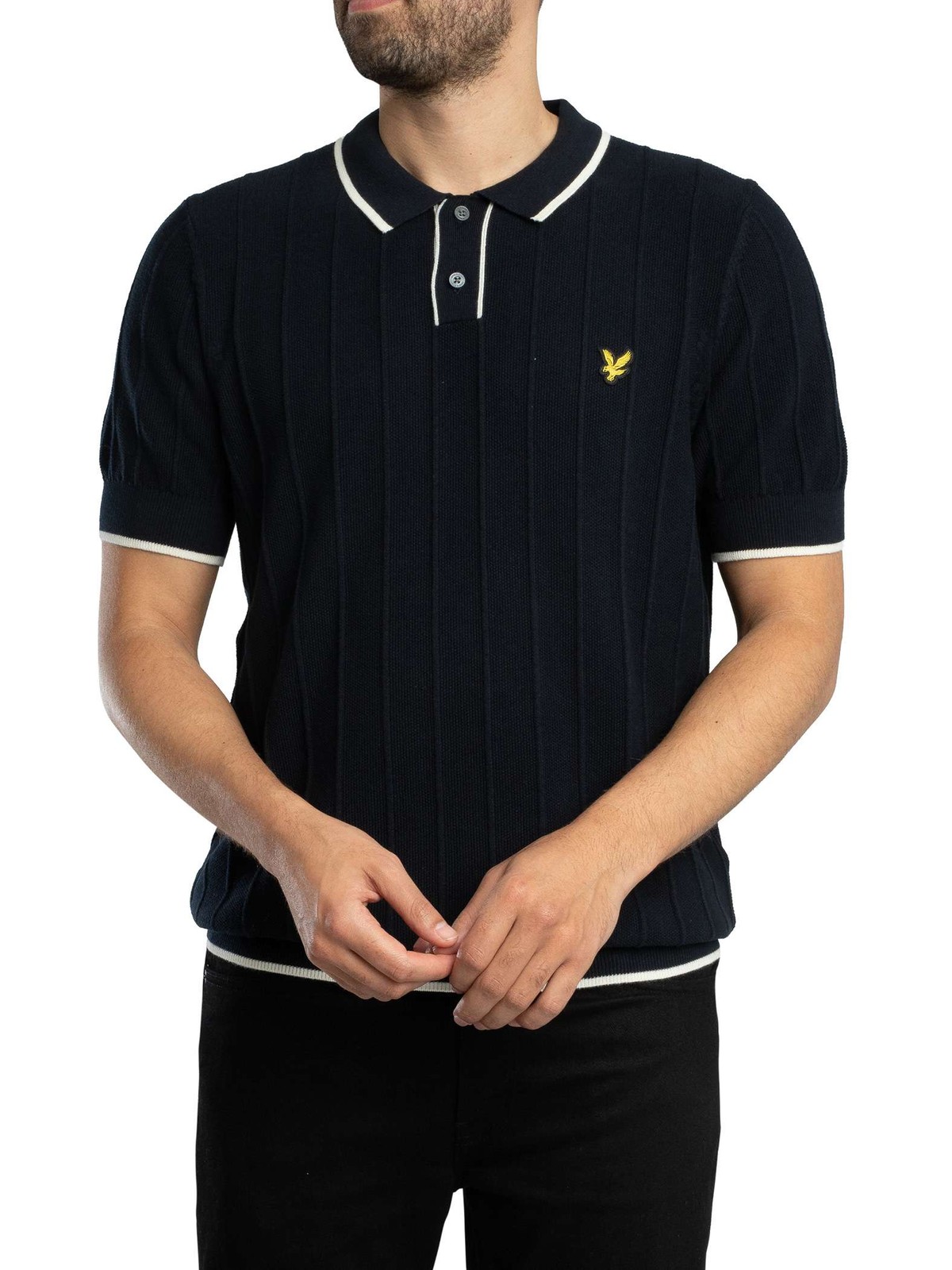 Lyle & Scott Tipped Knitted Polo Shirt, Dark Navy - M