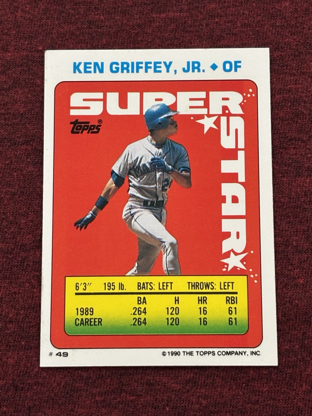 1990 Topps Stickers Ken Griffey Jr #49 Back Rick Cerone Bob Geren #1/321
