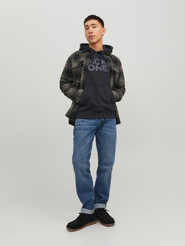 1 Männer Hoodie jack & jones Kordel Kapuze Tasche Ripp-Büdchen Markenprint - Bild 7 von 44