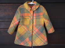 VTG 70s Yellow Wool Plaid Quilted Girls Party Winter Coat USA Union Sz 5-6