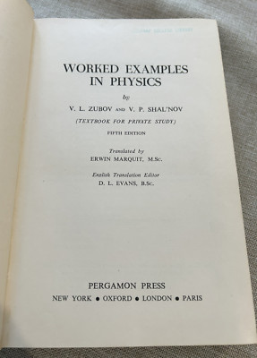Worked Examples in Physics by V.L. Zubov and V.P. Shal'Nov Hardcover