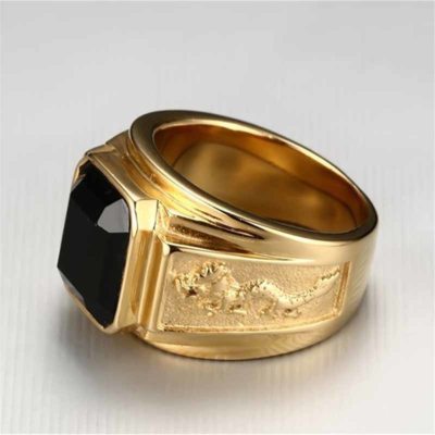Men's 14K Gold Plated Ring - Emerald Cut Onyx & Crystal Accent, Sizes 8-13 8 thumbnail image