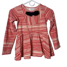 Mini Rodini organic girl red stripe top with ruffle bottom sz 128-134 cm 9/10