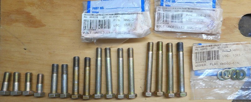 LOT AN-6 SCREWS/BOLTS/WASHERS 3/8-24 UNF — VARIOUS LENGTHS