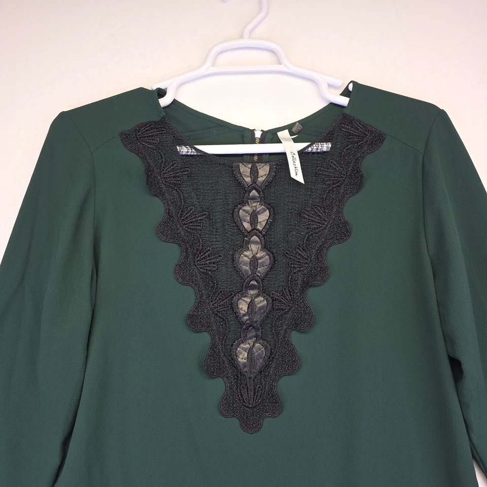 NY Collection Top Womens XL Green Goth Whimsigoth Vamp Dark Romantic Edwardian - Image 4 of 4