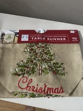 Bed Bath And Beyond Christmas Table Runner 90” Burlap Christmas Balls Applied