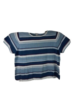 Eccotoo Womens T-Shirt PLUS Size 3X Blue Multi Stripe 100% Cotton Short Sleeve