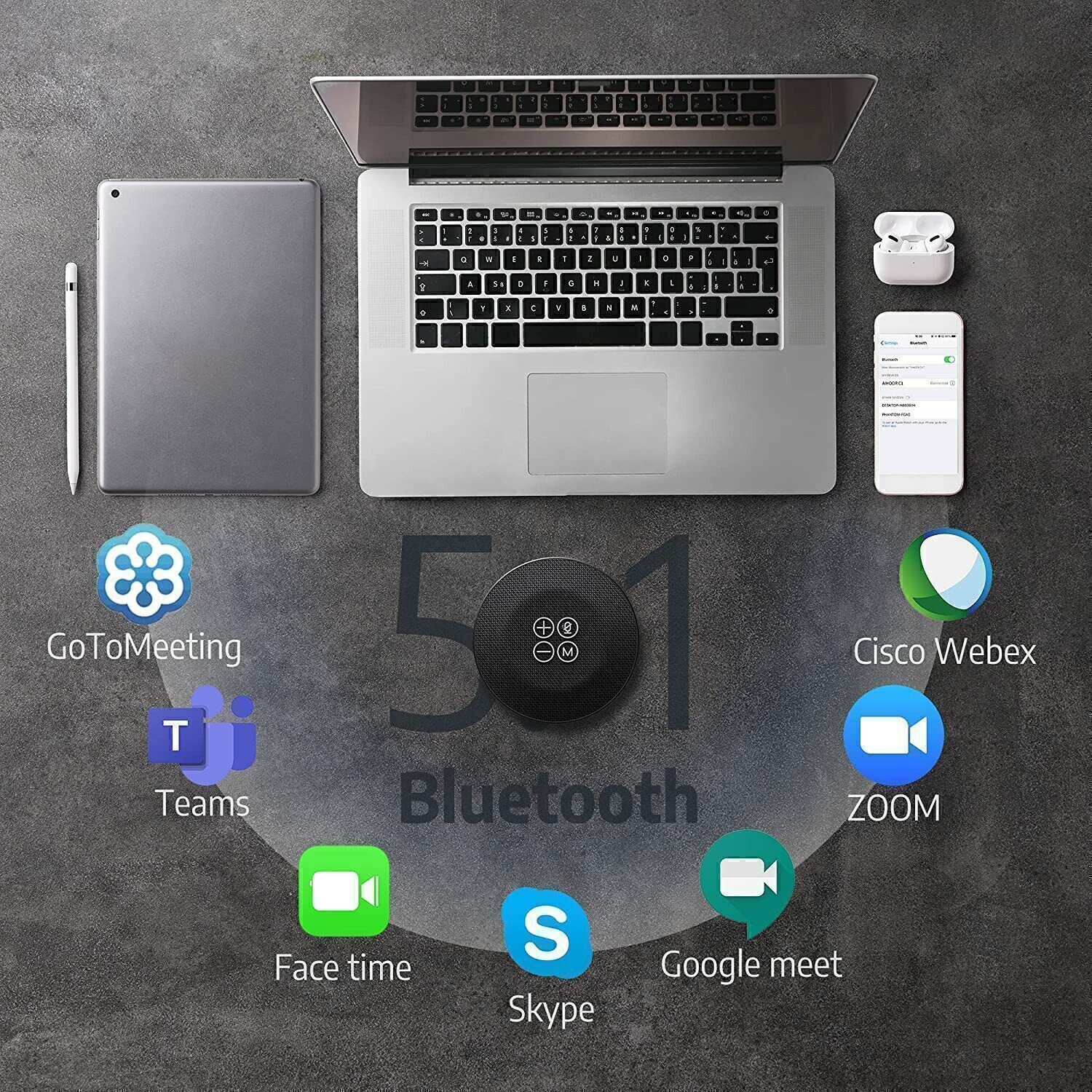 New Wireless Video Conference Speakerphone Voice Pickup Bluetooth Speaker US