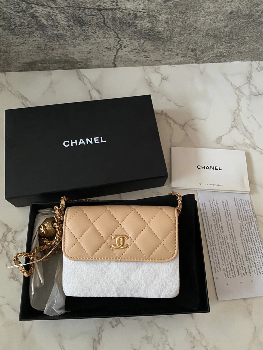 New in Box Authentic CHANEL Pearl Crush Mini Flap Belt Bag Lambskin Beige  GHW