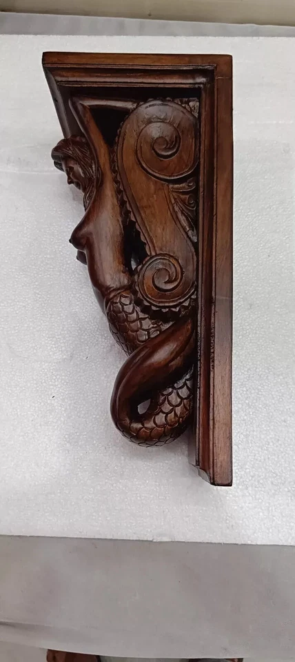 Ménsula Sirena de Madera Decorativa Tallada Ménsula de Madera 1 pieza Decoración Colgante de Pared Foto 3 de 4