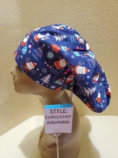 Santa is Coming Christmas Women's Euro/Chef Surgical Scrub Hat/Cap Handmade