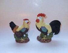 Lefton Chickens Rooster and Hen Ceramic Hand Painted Set of 2 Vintage