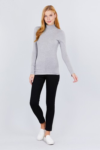 WOMEN SOLID COTTON TURTLENECK LONG SLEEVE TOP SHIRT T11901 - Picture 26 of 52