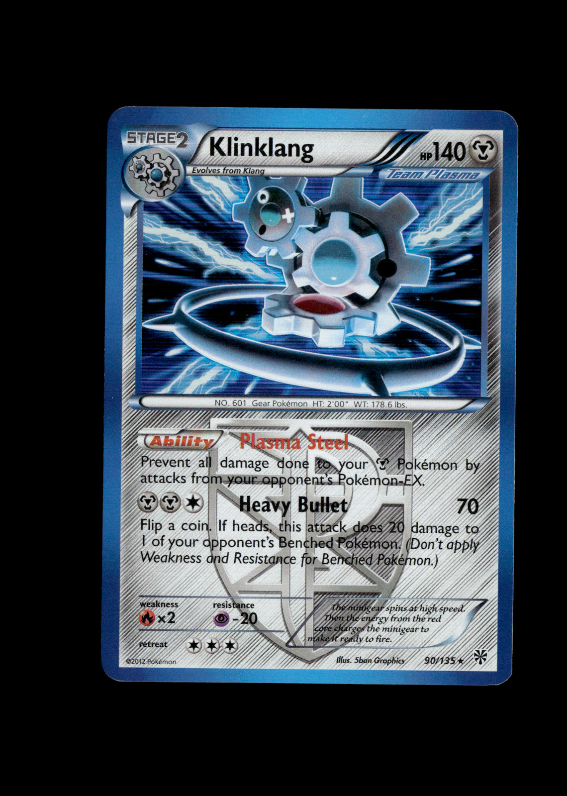 Pokemon 2012 Moderate Play Klinklang 90/135 Plasma Storm Holo Card