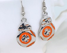 Silver Orange BB8 Star Wars Earrings. Robot Droid Drop Ear Rings FREE POSTAGE