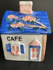 Boite à thé bonbonnière vintage barbotine maison violet et rose