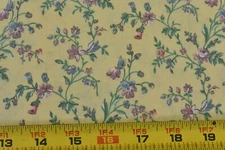 By 1/2 Yd, Vintage, Pink Blue & Green Floral on Yellow Cotton, Weilwood, V438