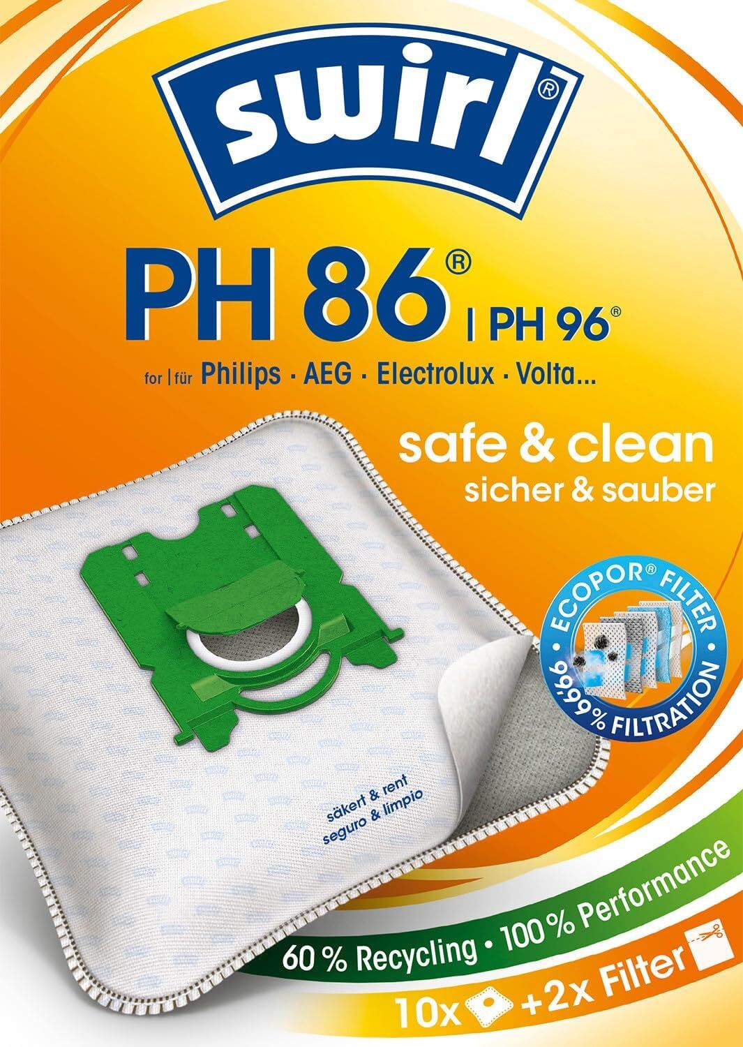 Swirl PH 86 sacchetti per aspirapolvere Phillips 10 pezzi 10
