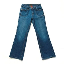 Vintage Jag Jeans Womens 8 Boot Cut Flare Stretch Dark Distressed Denim 28x29