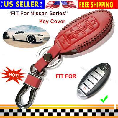  Genuine Leather Car Case Protector Holder Skin Fob Cover for Nissan 5B Key Pink