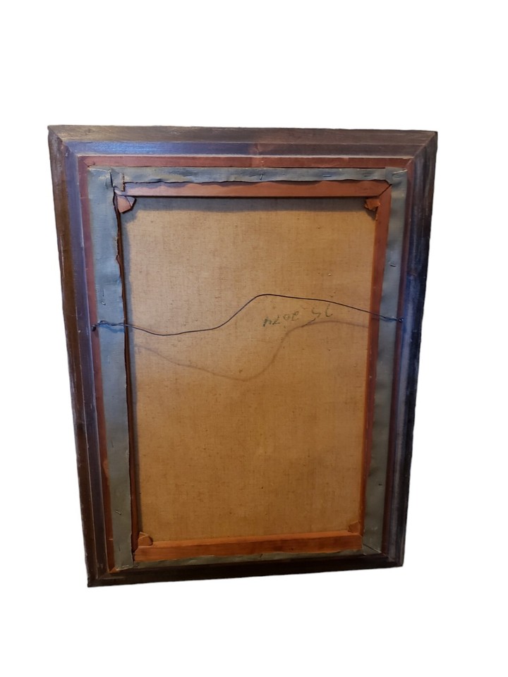 Vintage Antique Painting Large Oil On Canvas Child Playing Guitar