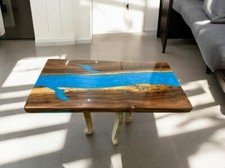 Bleu Résine Époxy Centre Dîner Table Naturel Acacia Bois Live Bord Couloir Dec