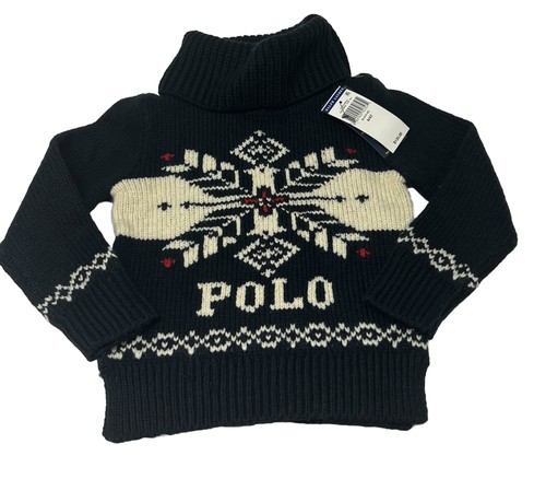 NWT Polo RALPH LAUREN Kids 4/4T Black Sweater SNOWFLAKE Unisex Boys Girls