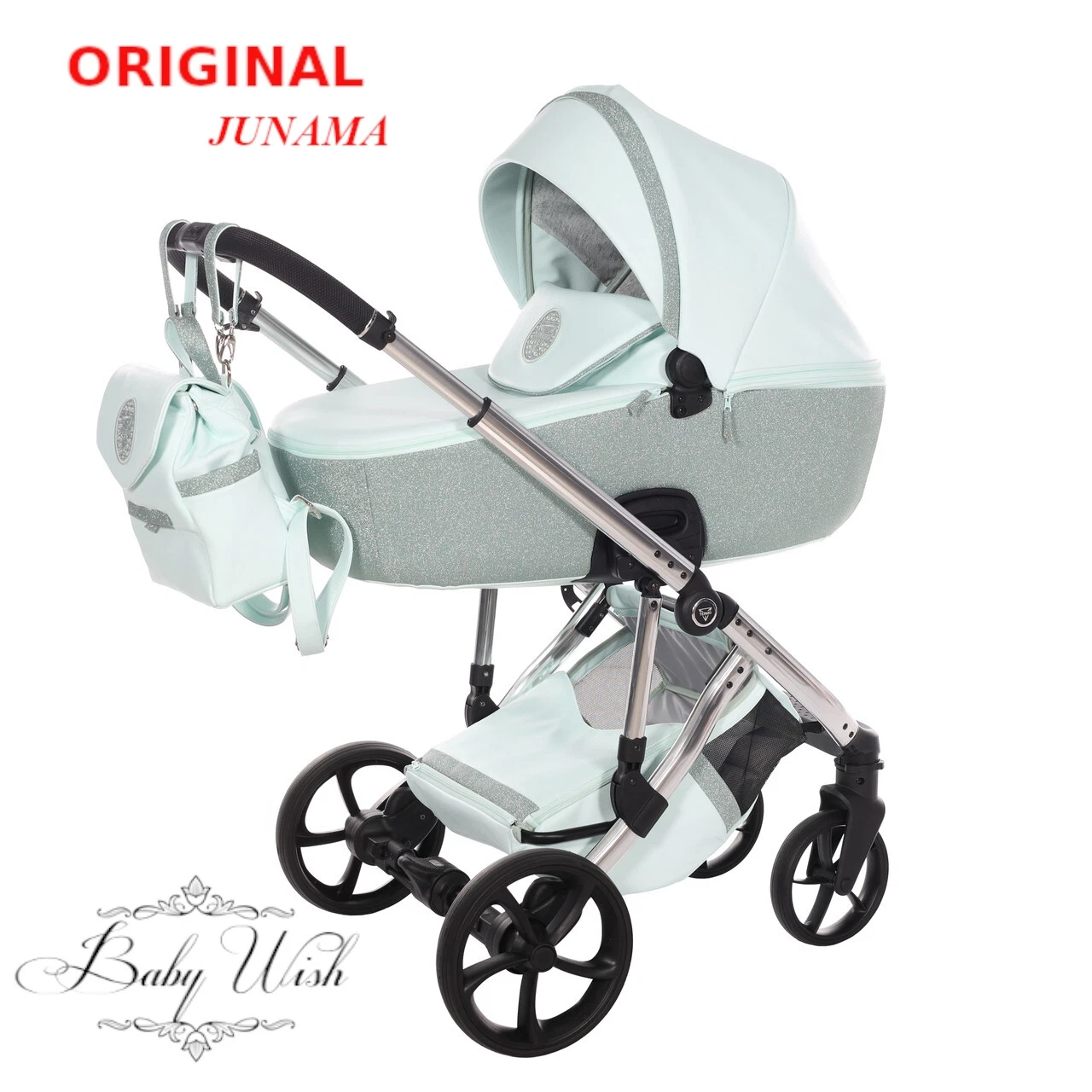 JUNAMA GLITTER ECO BABY PRAM 3in1 CARRYCOT + PUSHCHAIR + CAR SEAT