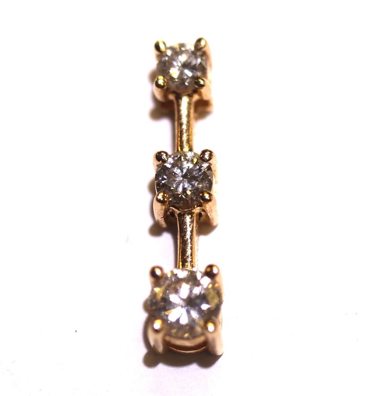 14k yellow gold .49ct I2 H diamond 3 stone pendant necklace 1.3g estate