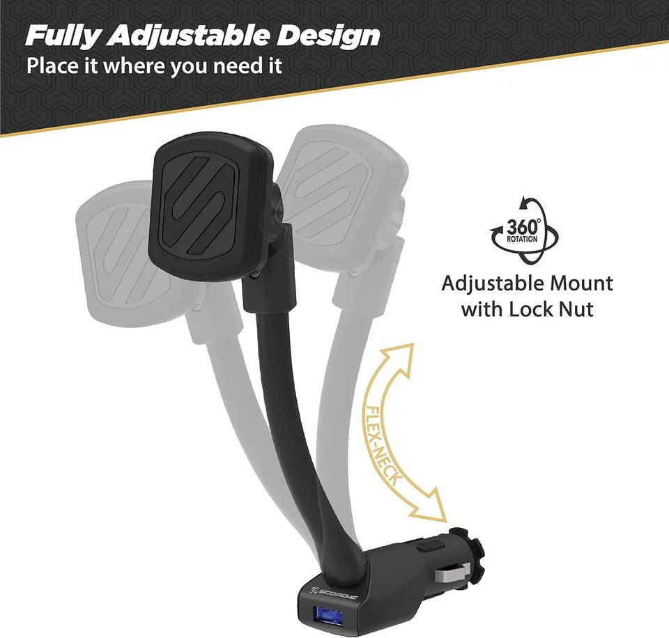 Suporte magnético para telefone Scosche para carro, isqueiro USB pacote com 1, preto - Imagem 3 de 4