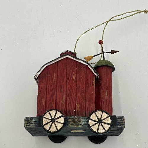Christmas Ornament Holiday Cart With Cow & Barn Rustic Farmhouse - Picture 9 of 11
