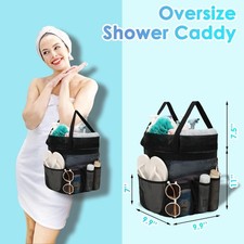 Portable Mesh Shower Caddy with Drawstring Closure Black College Dorm Essentials