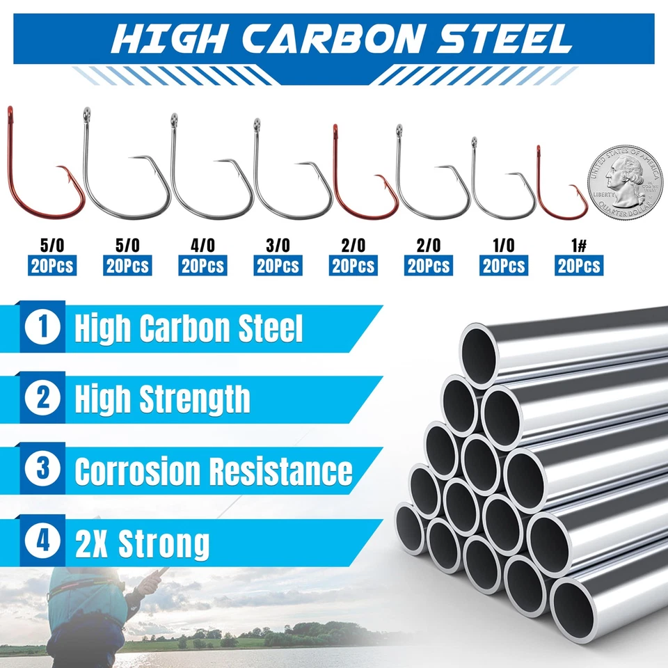 160 PCS 7381 Black High Carbon Steel Offset Sport Circle Octopus Hooks - Image 4 of 4