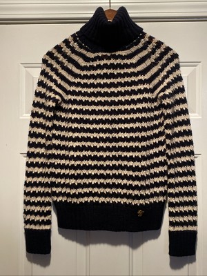 NWT TORY BURCH WOOL  Carey  Sweater.  Women s XS Navy And Beige Stripes.   