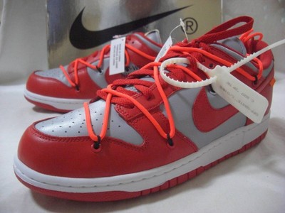 Deadstock 2019 Nike Dunk Low Lthr Ow University Red Wolf Grey CT0856-600 Us11