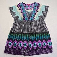 MONSOON Dress 18 Blue Womens V-Neck Short Sleeve Floral Knee Length