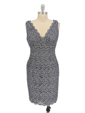 11651 Adrianna Papell Lace Sparkle Dress Blue Silver size 6P evening party