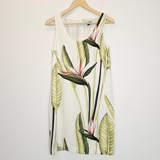 Ann Taylor Tropical Tank Shift Short Above Knee White Green Dress Size 4