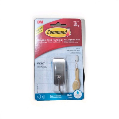 3M Command Small Bath Hook Satin Nickel Holds 1 lb. # BATH33-SN-ES  NEW