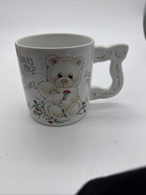 Vtg APPLAUSE Bears Loves Me? Loves Me Not? Daisy White Coffee VALENTINE DAY