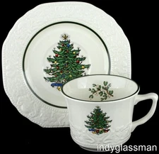 Cuthbertson (England) DICKENS EMBOSSED CHRISTMAS TREE Cup & Saucer Set UNUSED