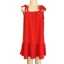 GREEN ENVELOPE Red Halter Sundress Summer Relax Fit Tiered Mini Dress Cover Up M