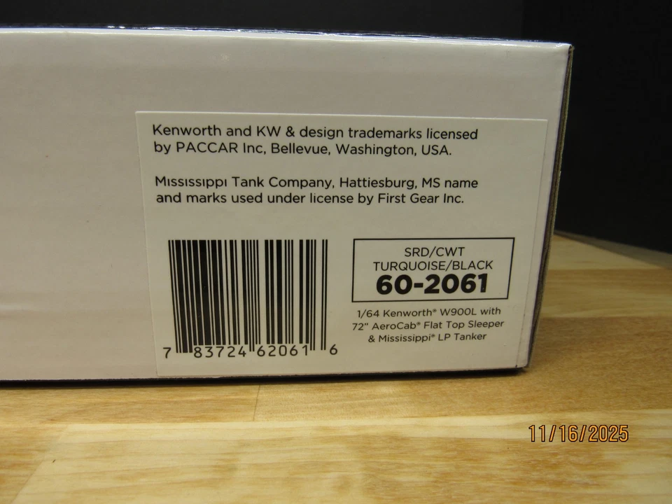 DCP First Gear 1/64 Turquoise & Black Kenworth W900L w/ Mississippi LP Tanker - Image 4 of 4