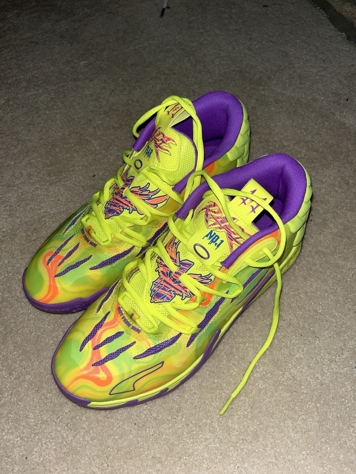 PUMA MB.03 Spark Basketball Sneakers Mesh Safety Yellow Purple 379898-01