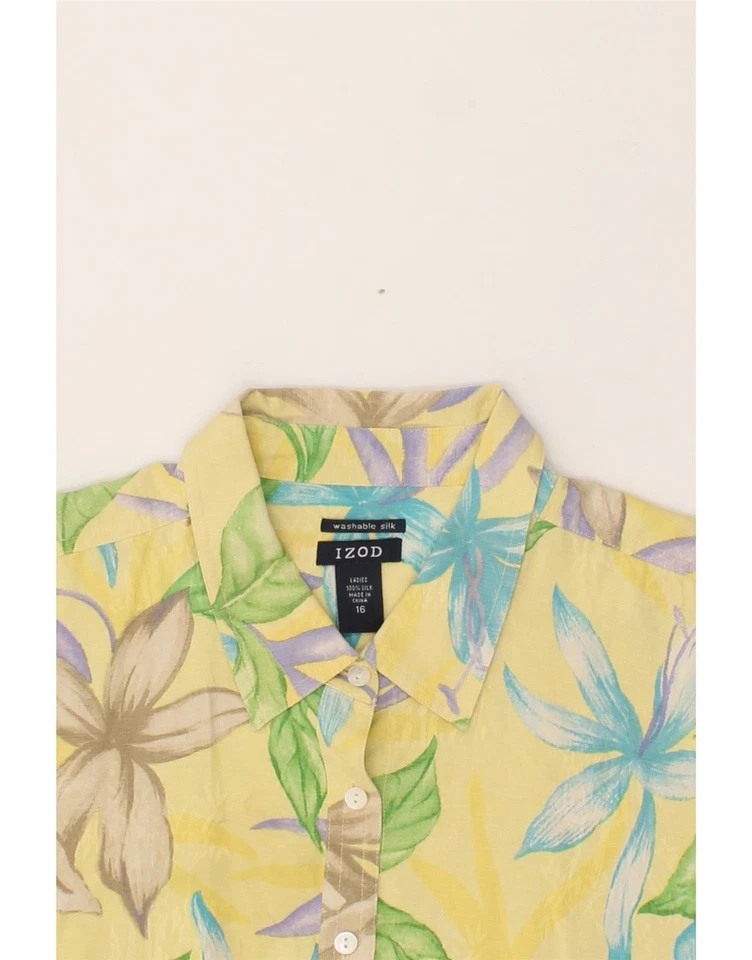 IZOD Womens Short Sleeve Shirt UK 16 Large Yellow Floral Silk BX95 — 第 3/3 张图片