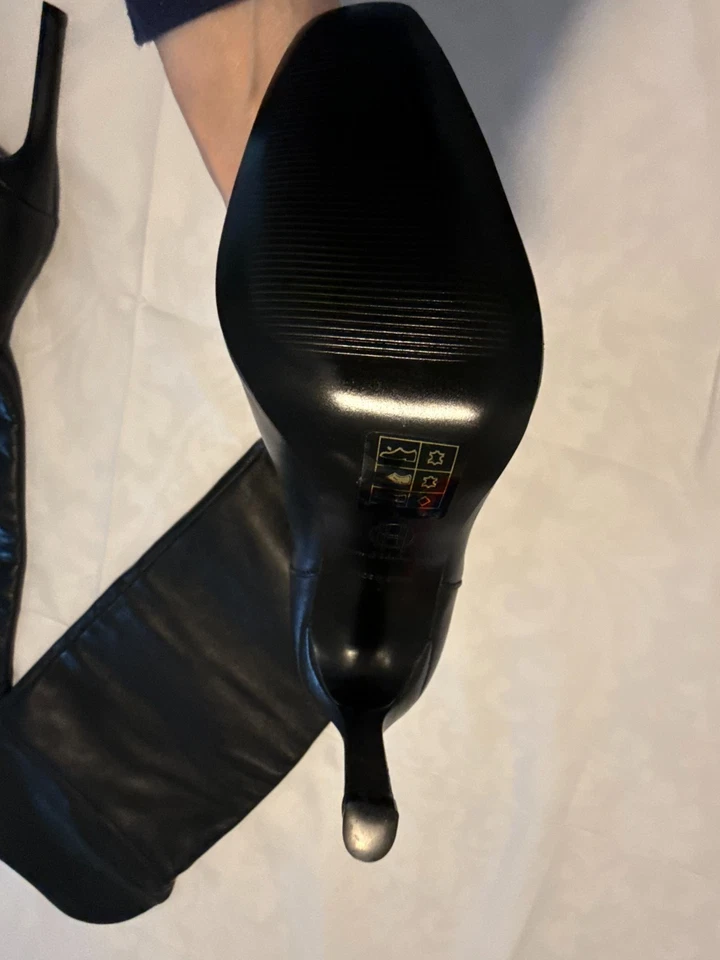 Nuevas botas House of Harlow 1960 cuero genuino negras hasta el muslo talla 7 Brasil Foto 3 de 4