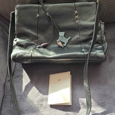 Radley Black Leather Large Shoulder Bag Scottie Dog Charm Lined 40x29cm