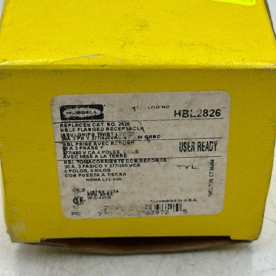 Hubbell HBL2826 L22-30R 30A 277/480V 3 Phase Flanged Locking Receptacle - Image 2 of 4