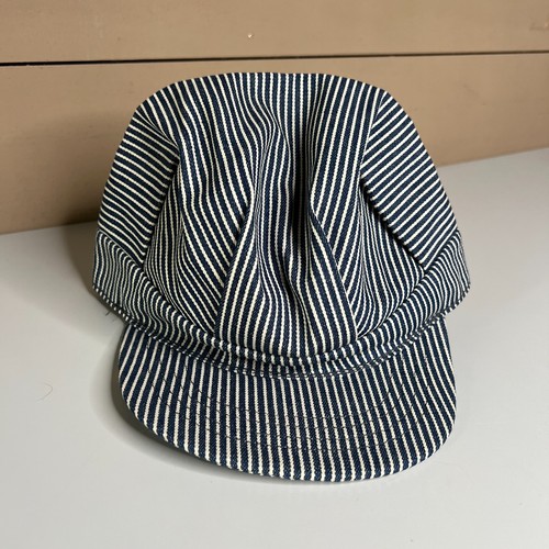 Vintage Railroad Engineer Hat Blue White Pinstripe Cap Made in USA Adjustable